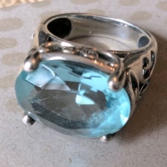Reserved for @postapoly Silpada Vintage Filagree Sterling Silver Aqua Oval Ring - Picture 6 of 10